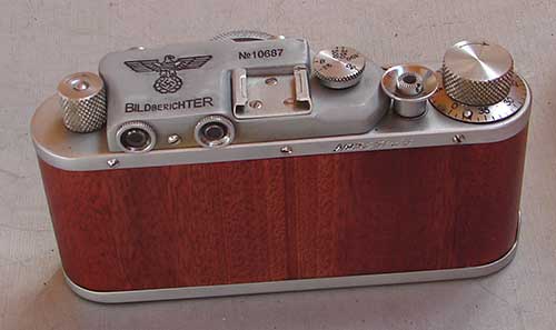 Leica II D Bildberichter copy chrome wood veneer in leather
