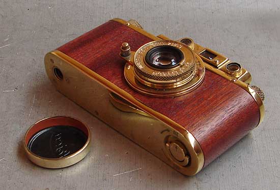 Leica II D Afrika Korps copy Gold-Wood in leather case (FED Zorki